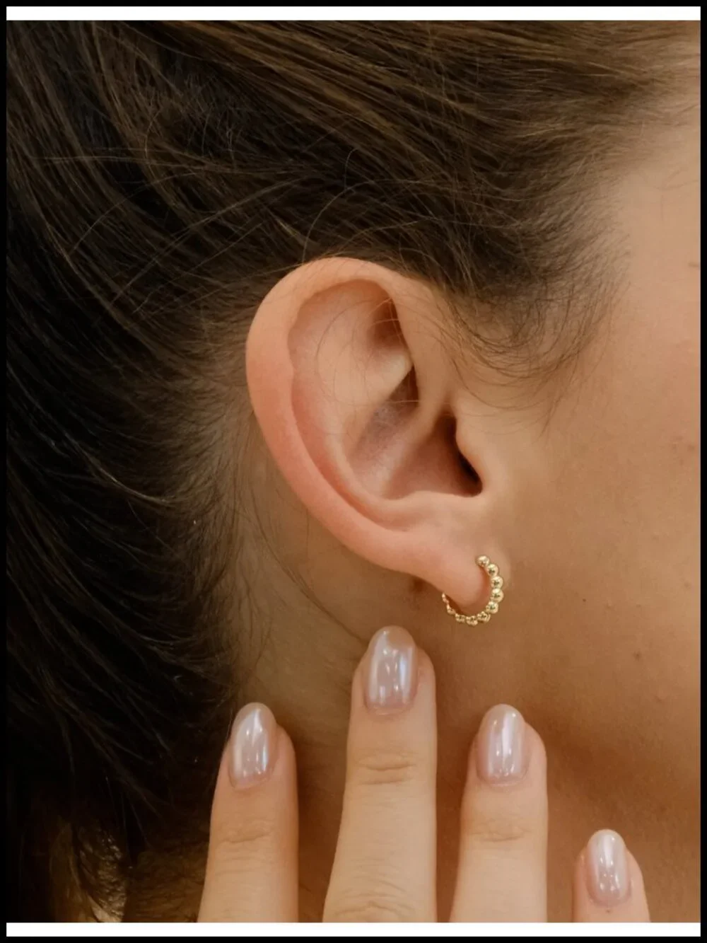 14k Gold Plated Beaded Huggie Hoop Earrings Dainty Stacking Hypoallergenic